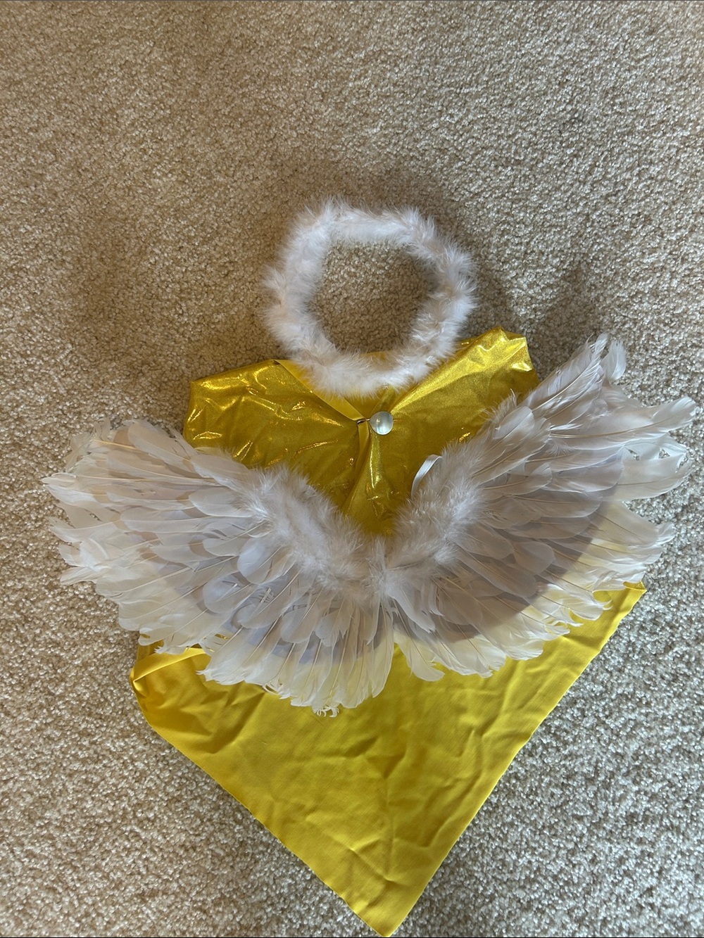 Kids Yellow Angel Costume Set with White Feather Wings and Halo